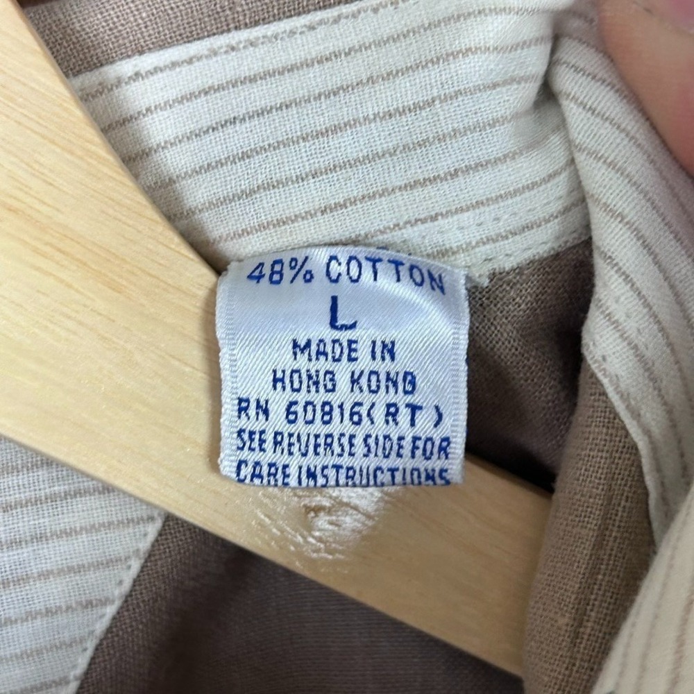 Tommy Hilfiger Men's Button Down Linen Safari Long Sleeve Shirt Khaki Size Large - Picture 11 of 16
